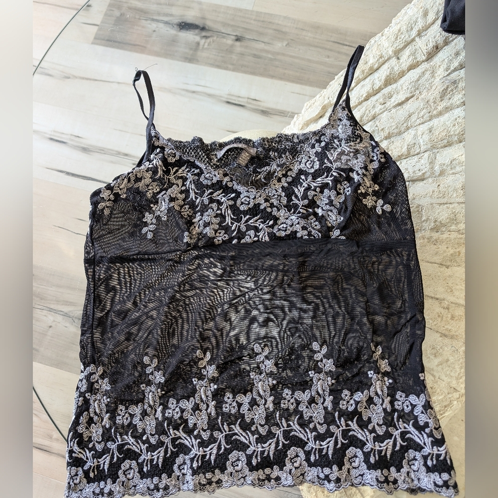 Y2K black sheer lingerie top with lace detailing